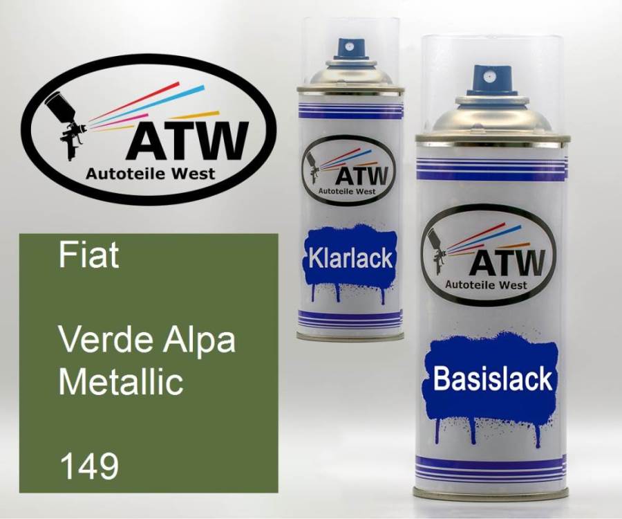 Fiat, Verde Alpa Metallic, 149: 400ml Sprühdose + 400ml Klarlack - Set, von ATW Autoteile West.